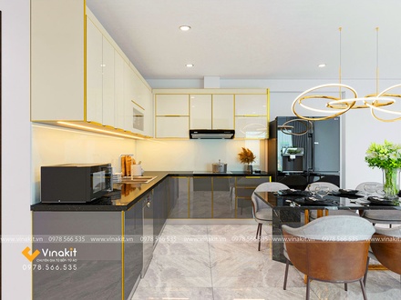 Tủ bếp nhôm tấm cánh kính cường lực CK06