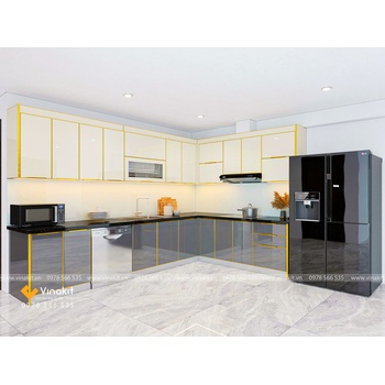 Tủ bếp nhôm tấm cánh kính cường lực CK06