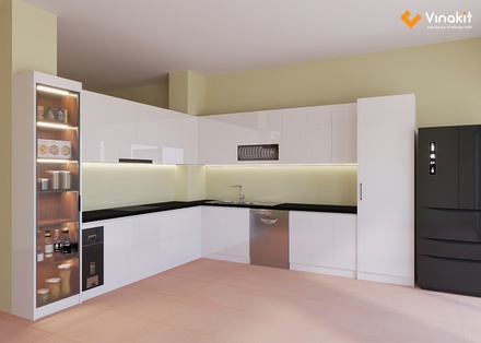 Mẫu tủ bếp gỗ công nghiệp cánh Acrylic AV28