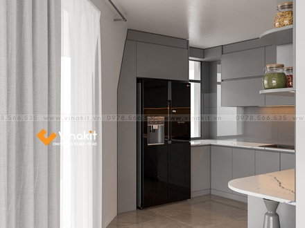 Mẫu tủ bếp nhựa cánh Melamine NME10