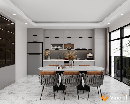 Mẫu tủ bếp Inox cánh kính cường lực CK60