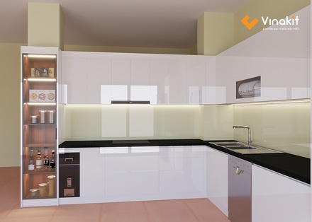 Mẫu tủ bếp gỗ công nghiệp cánh Acrylic AV28