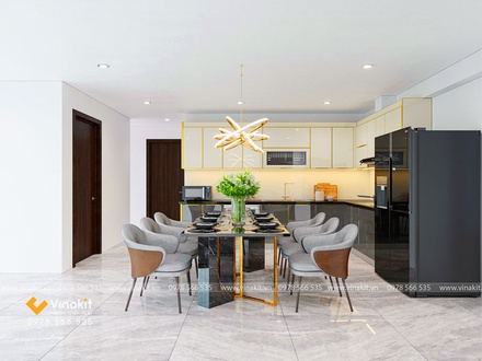 Tủ bếp nhôm tấm cánh kính cường lực CK06