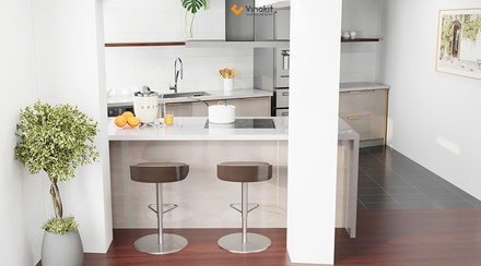 Mẫu tủ bếp inox cánh kính cường lực CK113