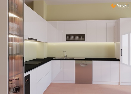 Mẫu tủ bếp gỗ công nghiệp cánh Acrylic AV28