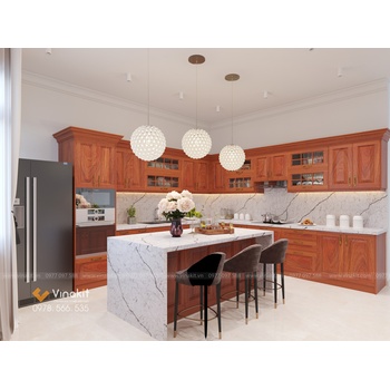 Mẫu tủ bếp gỗ hương Vinakit chữ L – GH07