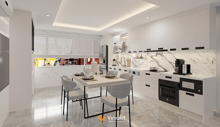 Mẫu tủ bếp gỗ công nghiệp cánh Melamine ME16