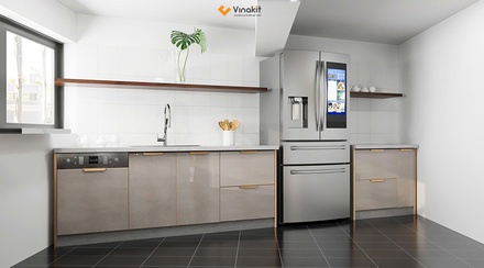 Mẫu tủ bếp inox cánh kính cường lực CK113