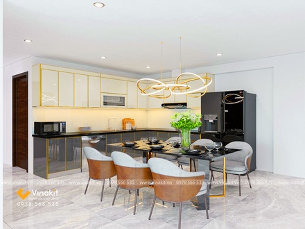 Tủ bếp nhôm tấm cánh kính cường lực CK06