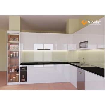 Mẫu tủ bếp gỗ công nghiệp cánh Acrylic AV28