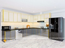 Tủ bếp nhôm tấm cánh kính cường lực CK06