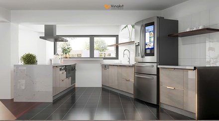 Mẫu tủ bếp inox cánh kính cường lực CK113