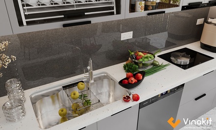 Mẫu tủ bếp Inox cánh kính cường lực CK60