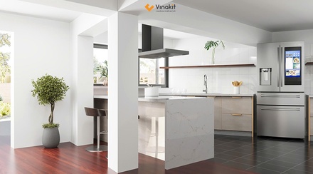 Mẫu tủ bếp inox cánh kính cường lực CK113