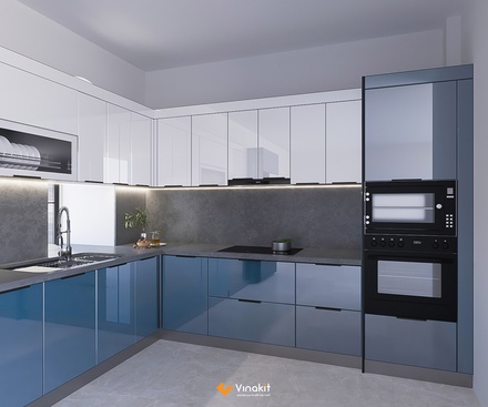 Mẫu tủ bếp inox cánh kính cường lực CK103