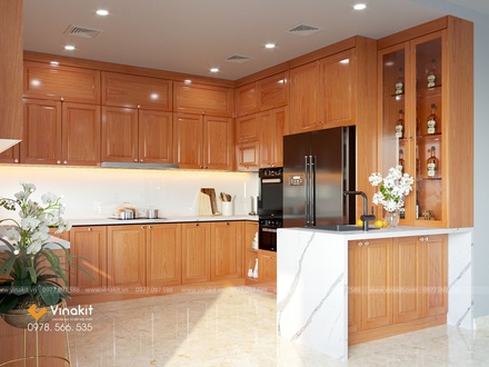 Mẫu tủ bếp gỗ hương Vinakit chữ U – GH10