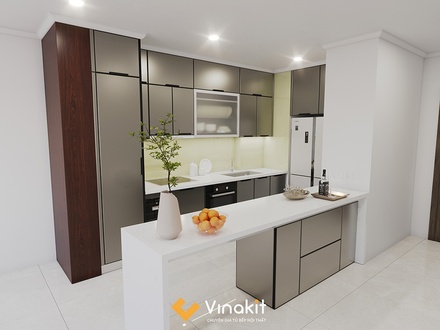 Mẫu tủ bếp inox cánh kính cường lực CK107