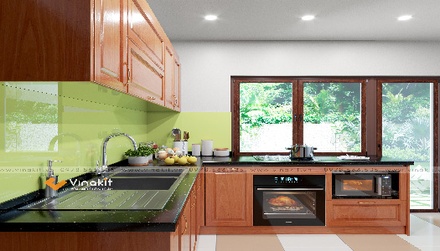 Mẫu tủ bếp inox cánh gỗ IG15 Vinakit