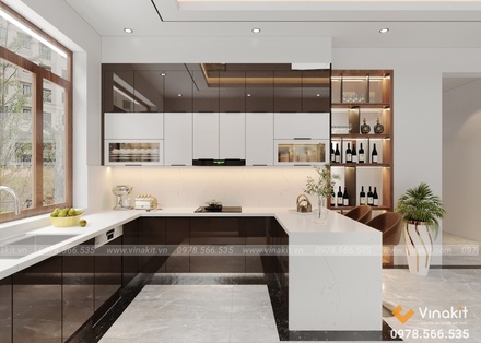 Tủ bếp nhôm tấm cánh kính cường lực CK14