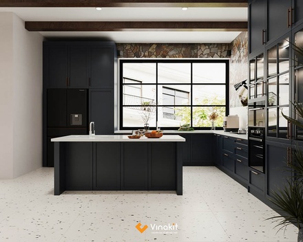 Mẫu tủ bếp Inox cánh MDF01