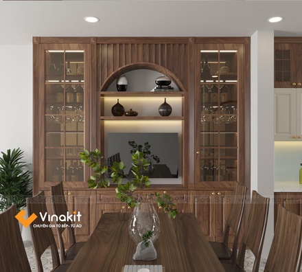 Mẫu tủ bếp inox cánh gỗ óc chó ITN10 Vinakit