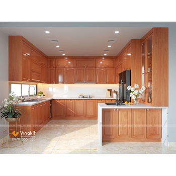 Mẫu tủ bếp gỗ hương Vinakit chữ U – GH10