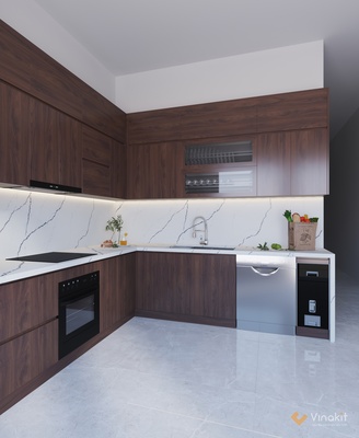Mẫu tủ bếp gỗ công nghiệp cánh Melamine ME19
