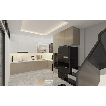Mẫu tủ bếp nhựa cánh Melamine NME12