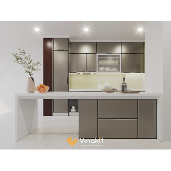 Mẫu tủ bếp inox cánh kính cường lực CK107