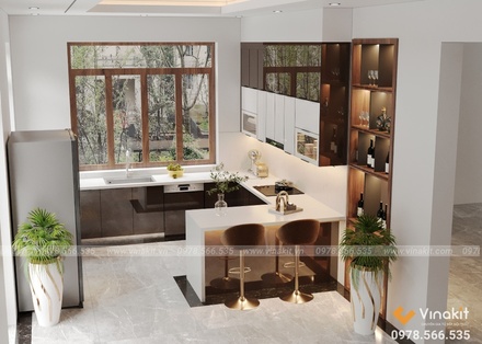 Tủ bếp nhôm tấm cánh kính cường lực CK14