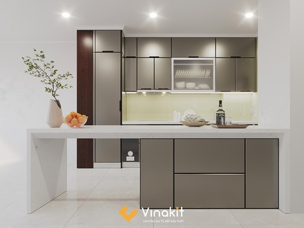 Mẫu tủ bếp inox cánh kính cường lực CK107