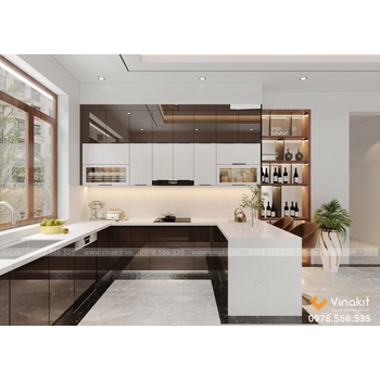 Tủ bếp nhôm tấm cánh kính cường lực CK14