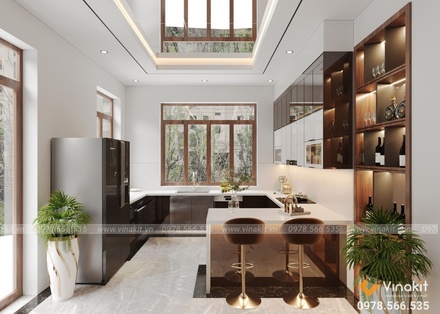 Tủ bếp nhôm tấm cánh kính cường lực CK14