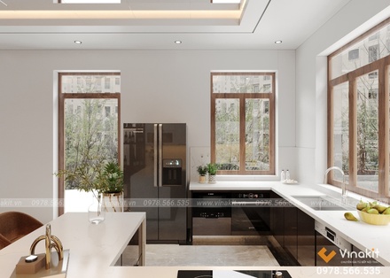 Tủ bếp nhôm tấm cánh kính cường lực CK14