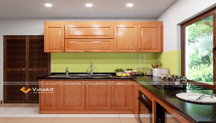 Mẫu tủ bếp inox cánh gỗ IG15 Vinakit