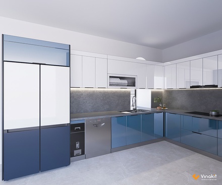 Mẫu tủ bếp inox cánh kính cường lực CK103